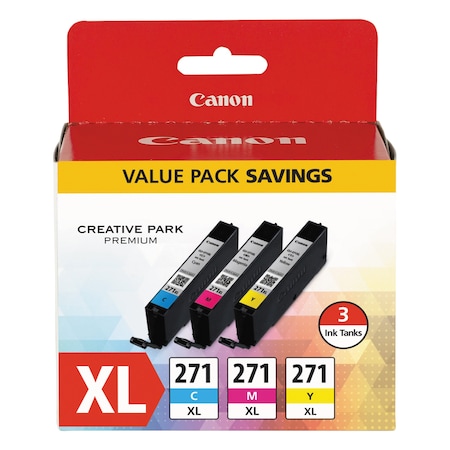Canon High-Yield Ink 0337C005 (CLI-271XL), Cyan/Magenta/Yellow, PK3 0337C005